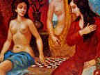 Galust Darbinyan Original Oil Painting Playing Checkers
