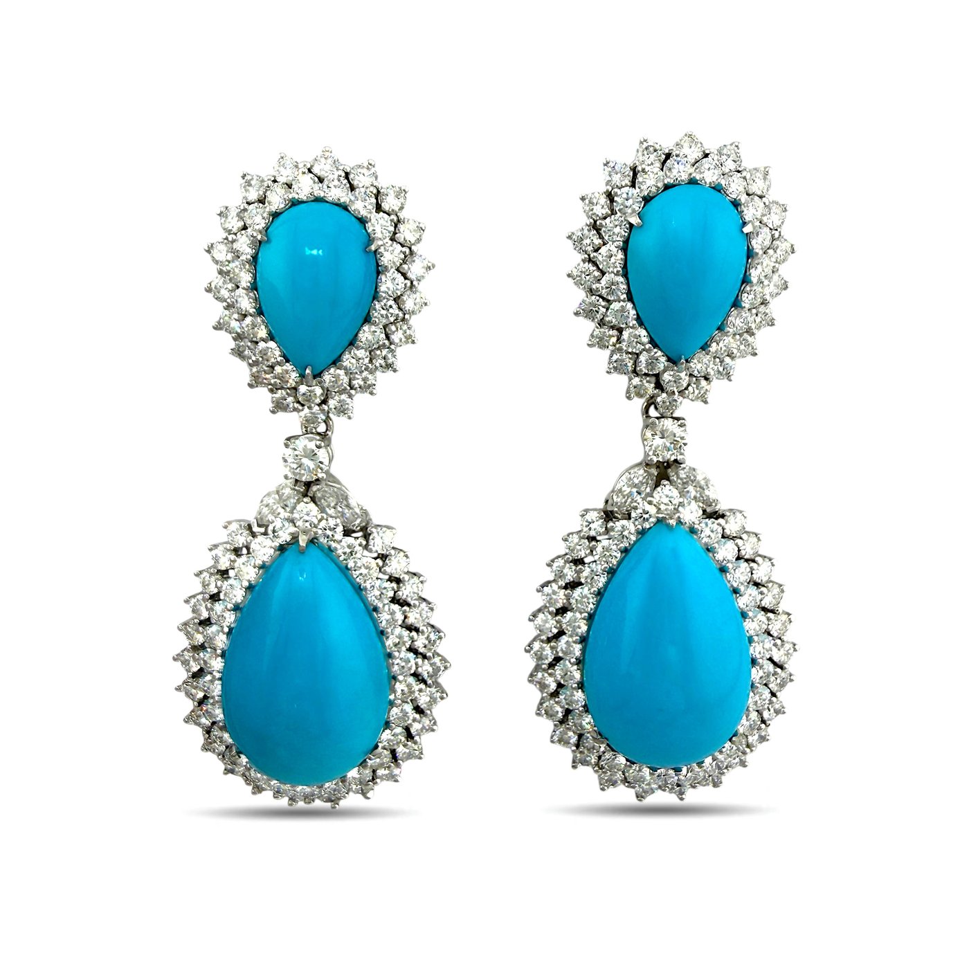 Earrings GIA Certified Turquoise and 12.02ct Diamond 950 Platinum Convertible Earrings Pendant Set