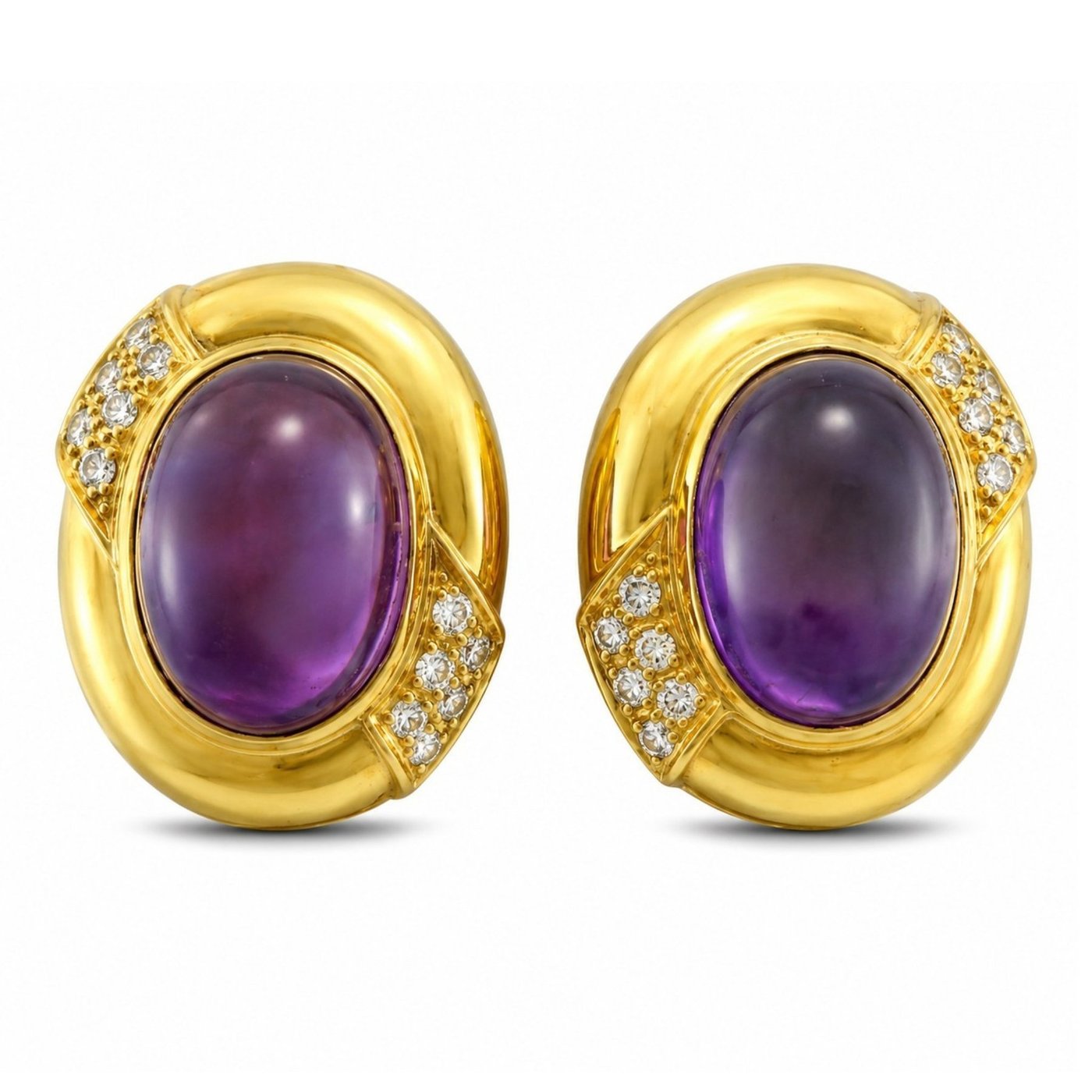 18K Yellow Gold 18.00ct Amethyst and 0.60ct Diamond Earrings