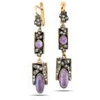 Imperial Russian 56K (14K) Yellow Gold, 1.5ct Diamond, Amethyst and Enamel Art Deco Earrings