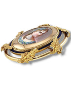 French 19th Century 18K Gold and Enamel Portrait Antique Brooch