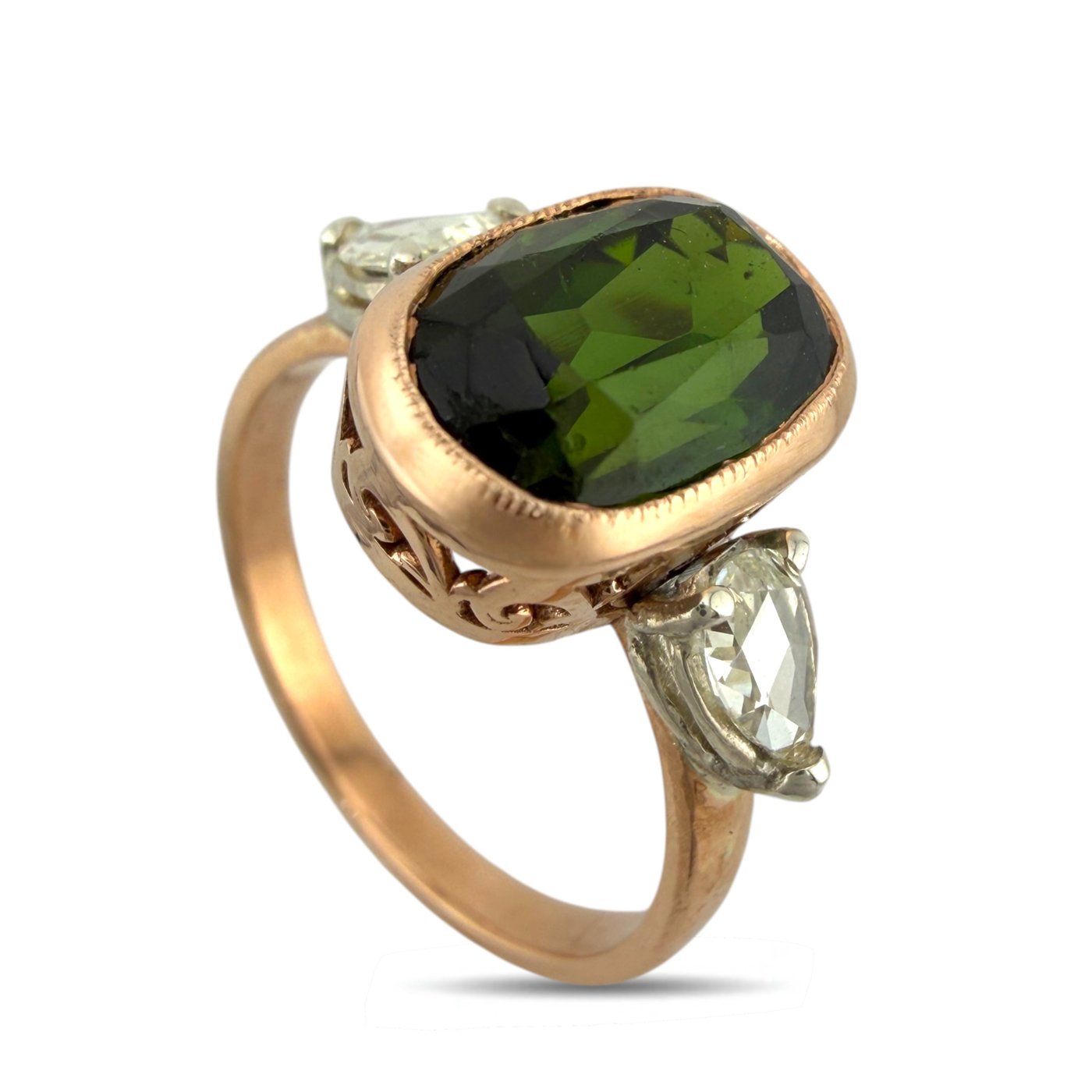 14K Rose Gold Imperial Russian Green 2.25ct Tourmaline and 0.70ct Diamond Ring