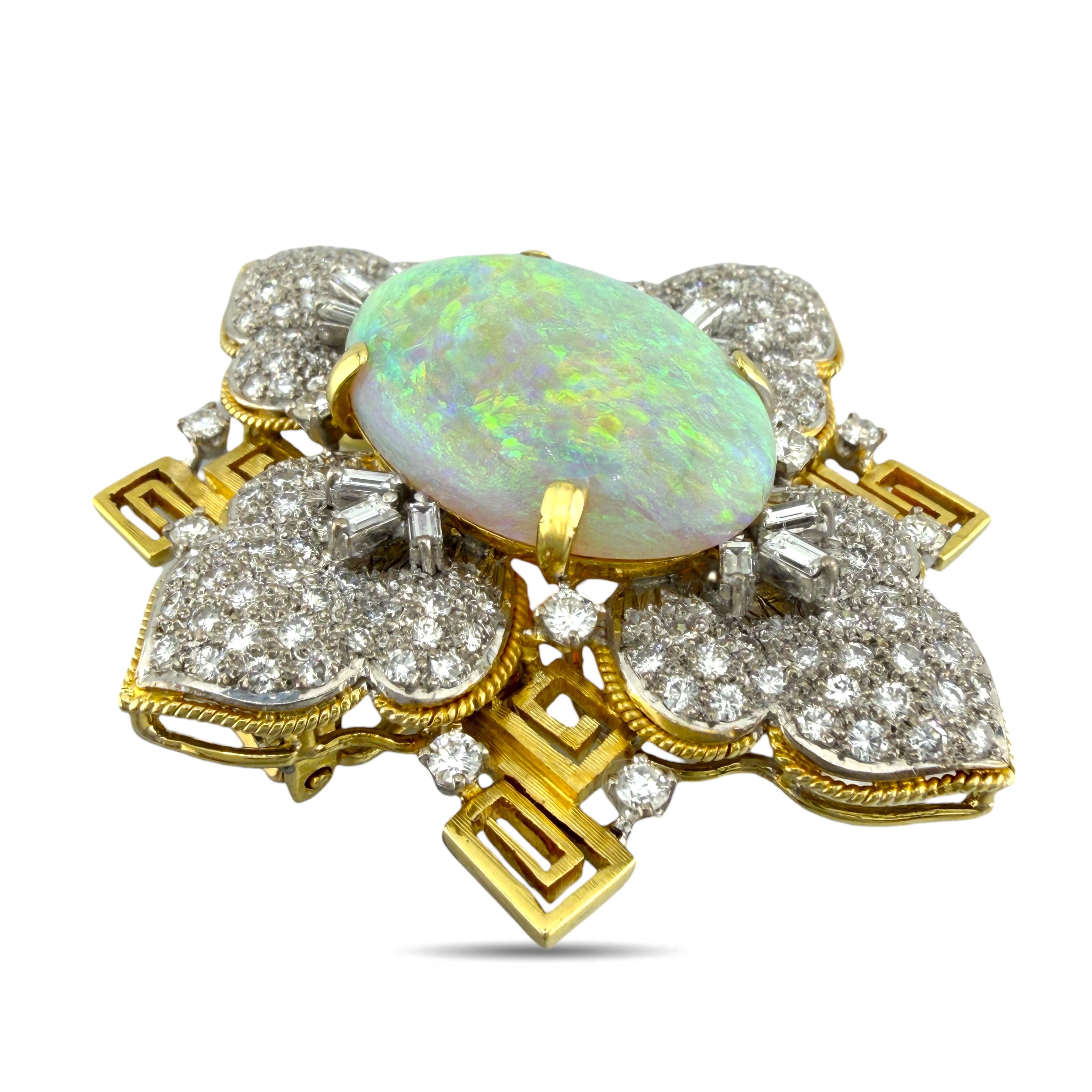 Brooch - 18 kt. Yellow gold, Exclusive 18K Yellow Gold Opal and 2.88ct Diamond Brooch -  2.88ct. tw. Diamond (Natural)