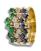3 Pieces Stackable 14K Gold Interlocking Ring Set with Diamonds, Emeralds and Sapphires
