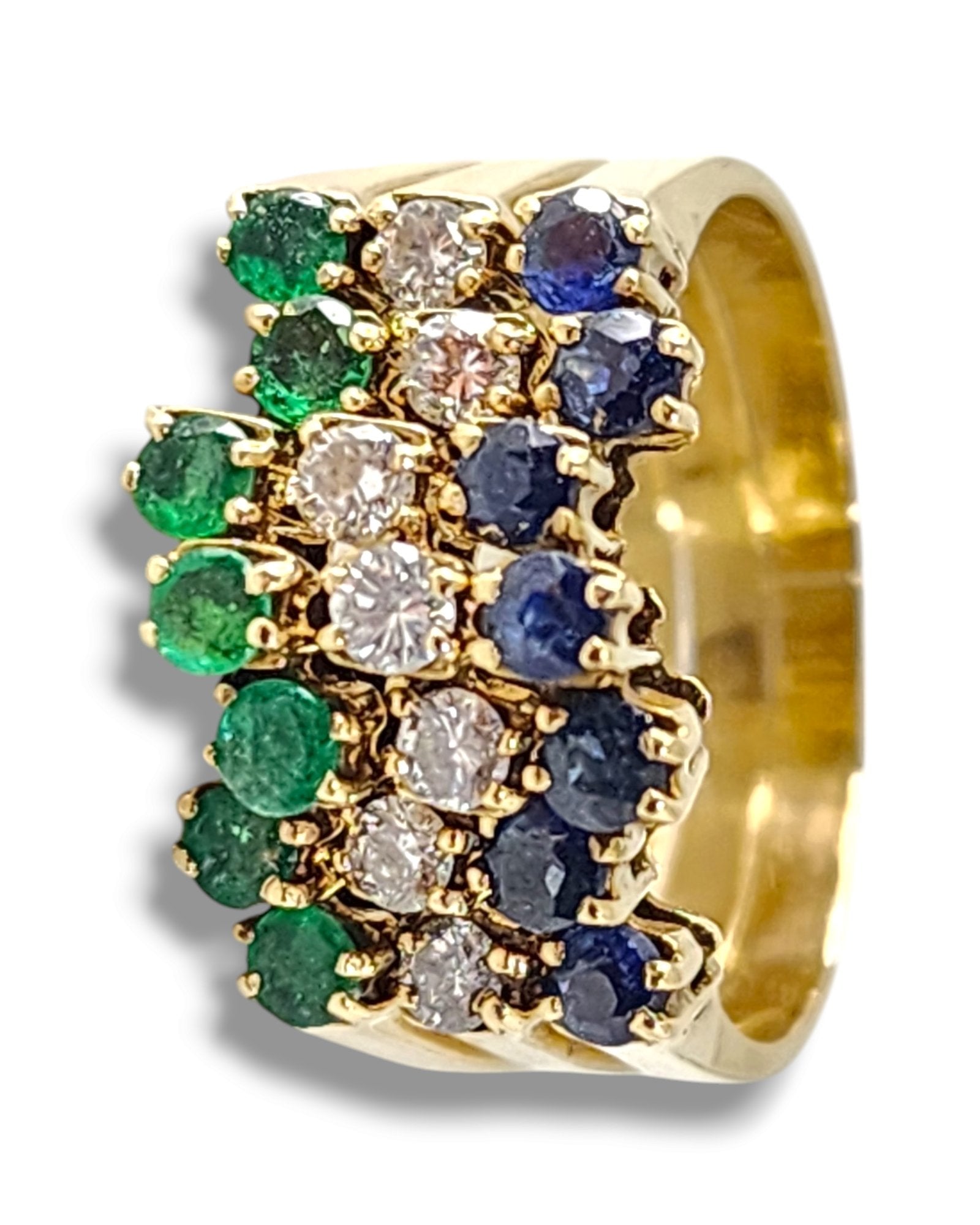 3 Pieces Stackable 14K Gold Interlocking Ring Set with Diamonds, Emeralds and Sapphires
