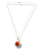 Women’s 18K Gold Necklace with Large Coral and Marquise Cut Diamonds