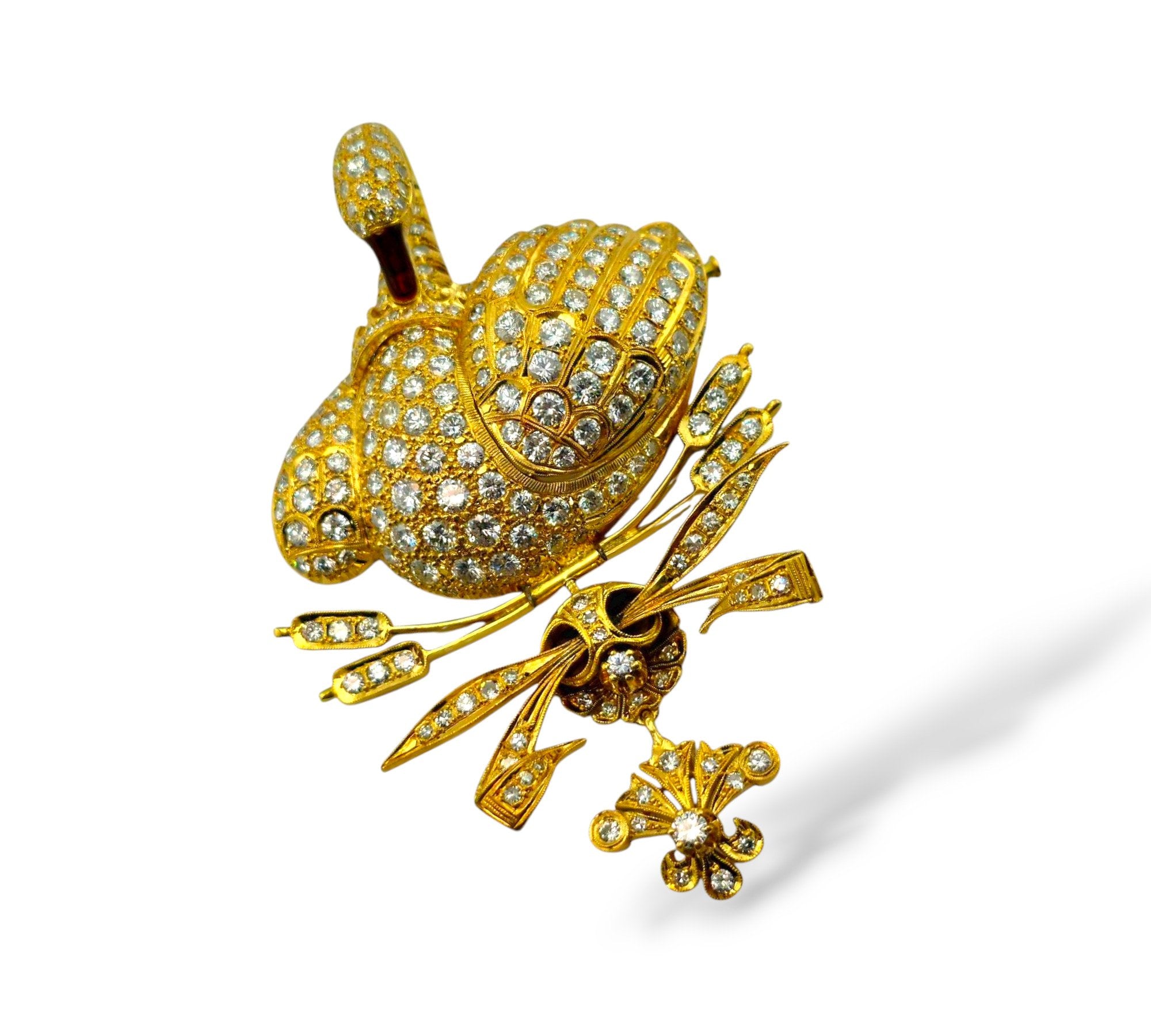 18K Yellow Gold Diamond-Encrusted Swan Brooch 8.0Ct  -  8.0ct. tw. Diamond (Natural)