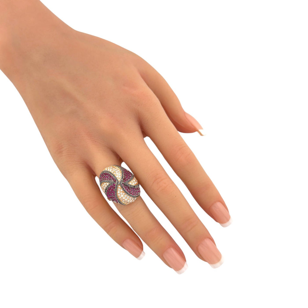 18K Rose Gold 0.62ct Diamond and 0.6ct Ruby Twisting Ring