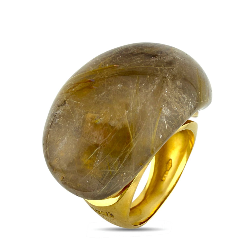 18K Yellow Gold Evanueva 70.00ct Rutilated Quartz Statement Ring -  70.00ct. tw. Quartz
