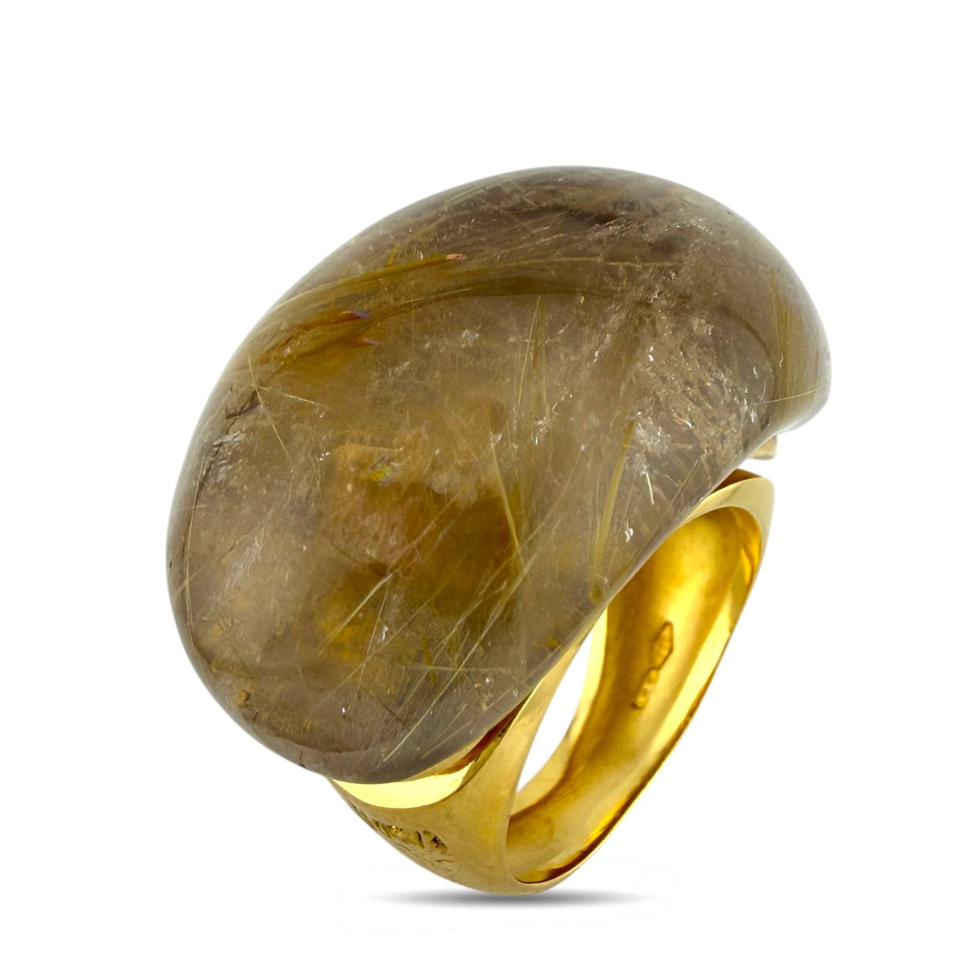 18K Yellow Gold Evanueva 70.00ct Rutilated Quartz Statement Ring -  70.00ct. tw. Quartz