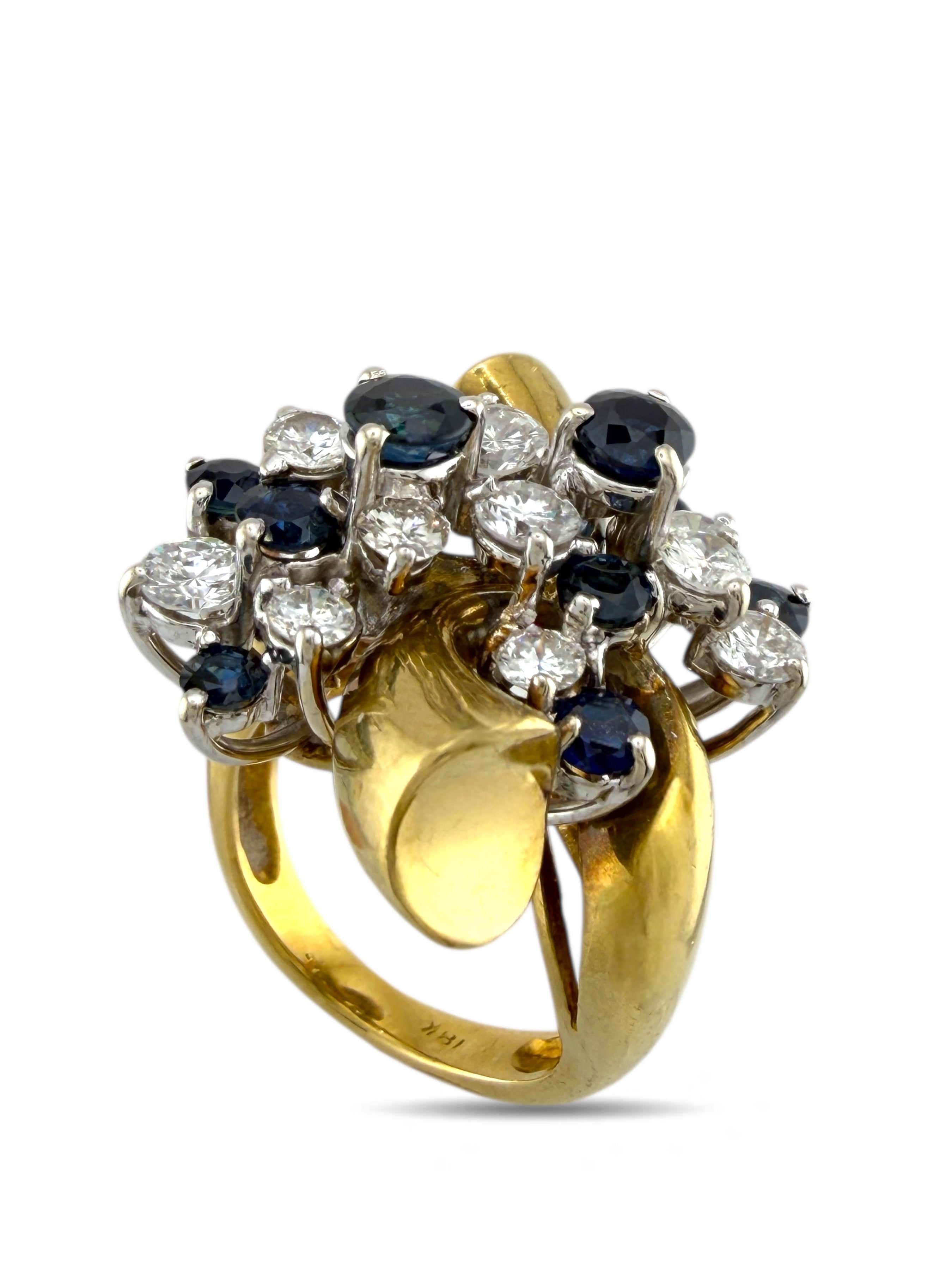 Vintage 14K Yellow Gold 2.56ct Diamond and Sapphire Ring