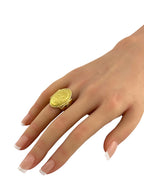 Set of 18K Yellow Gold Renaissance Revival Cuff Bracelet and Ring with Female Deity Motif