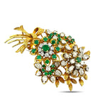 18K Yellow Gold 11ct Diamond and 4ct Emerald Wheat and Sunflower Brooch