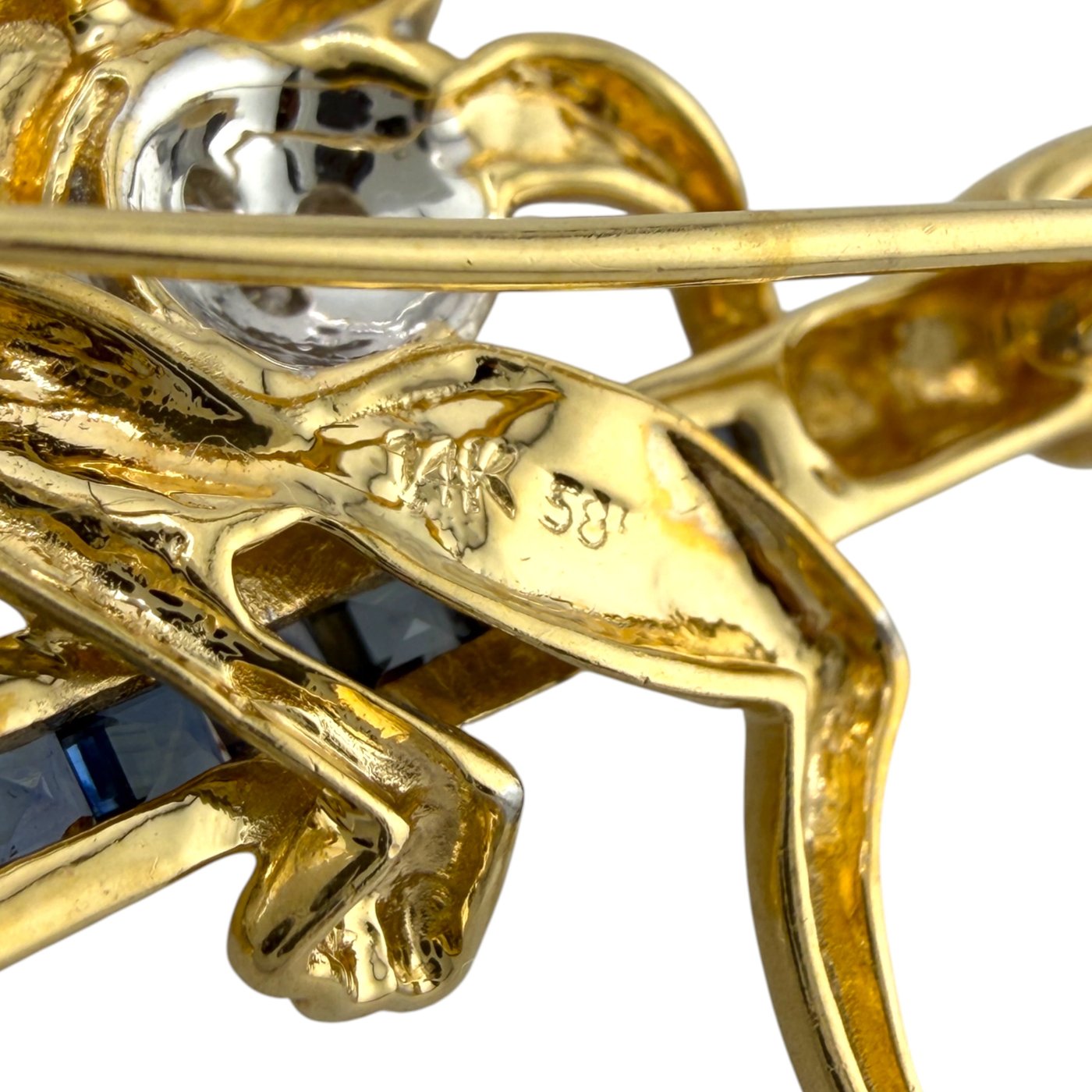 14K Yellow Gold Ruby Sapphire Emerald and 0.02ct Diamond Leaping Frog Brooch