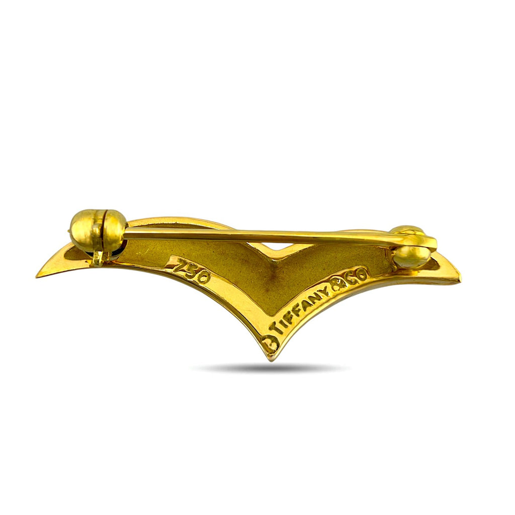 Yellow gold swan brooch with hinge clasp and engraved maker mark on back