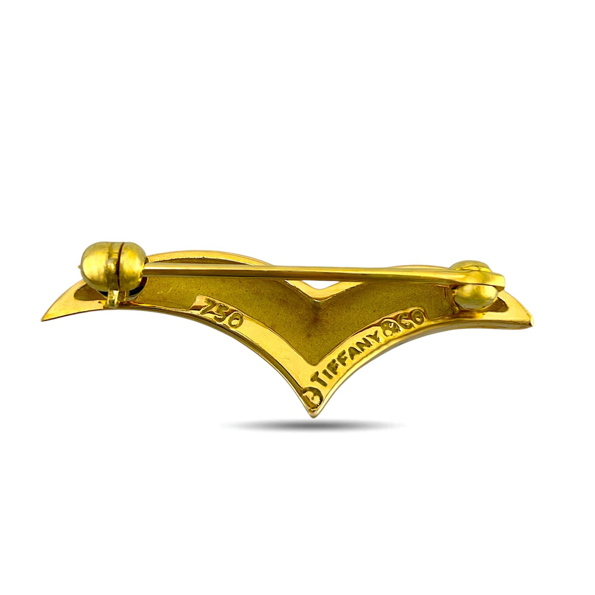 Yellow gold swan brooch with hinge clasp and engraved maker mark on back