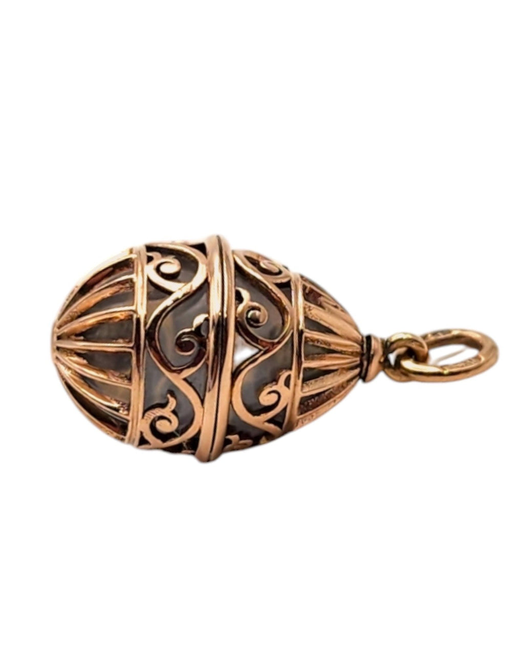 Imperial Russian Jeweled 56K (14K) Gold Egg Pendant