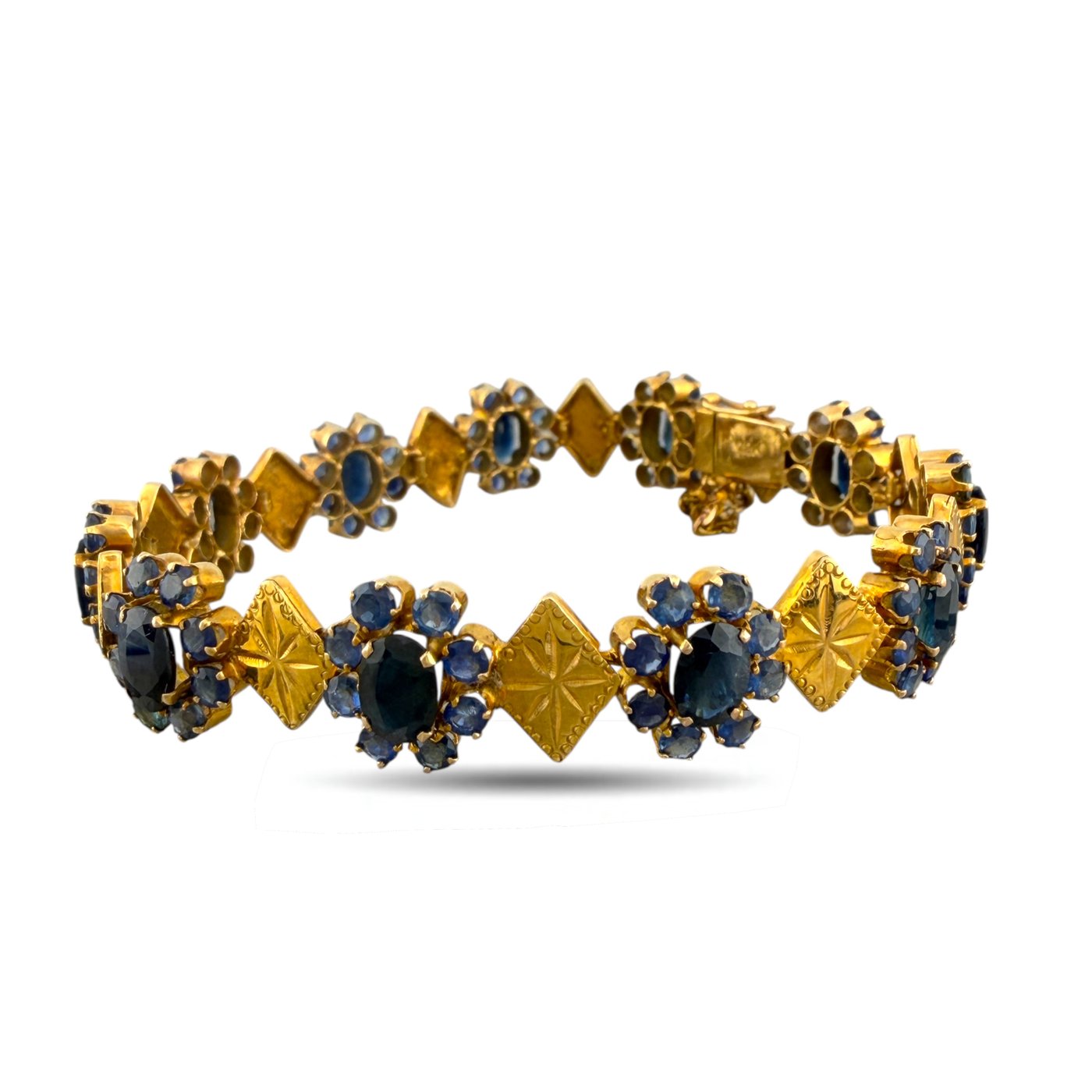 14K Yellow Gold 9.5ct Sapphire Floral Motif Bracelet