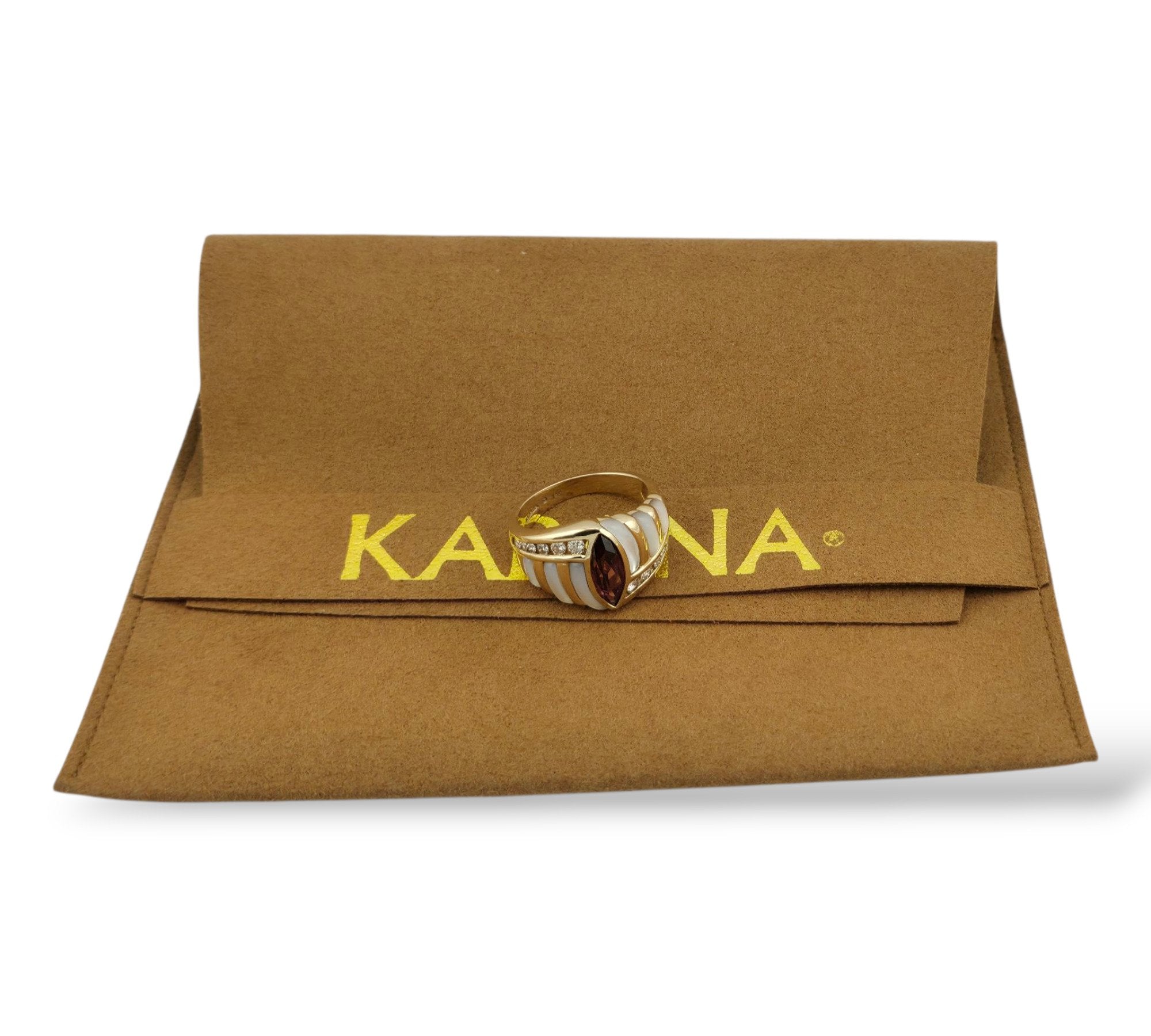 Kabana 14K Yellow Gold 0.32ct Diamond, Tourmaline and Mother of Pearl Ring