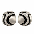 Pair of sculpted 18K white gold earrings with curved diamond-set bands