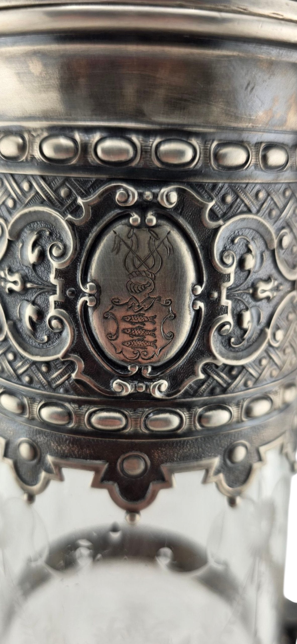 Antique Imperial Faberge Silver Cut Glass Decanter Carafe Circa 1900s
