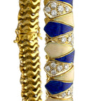 Italian 18K Yellow Gold 2.7ct Diamond, Blue and Tan Enameled Bracelet