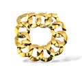 Yellow gold curb link chain bracelet, circular arrangement of polished interlocking links.