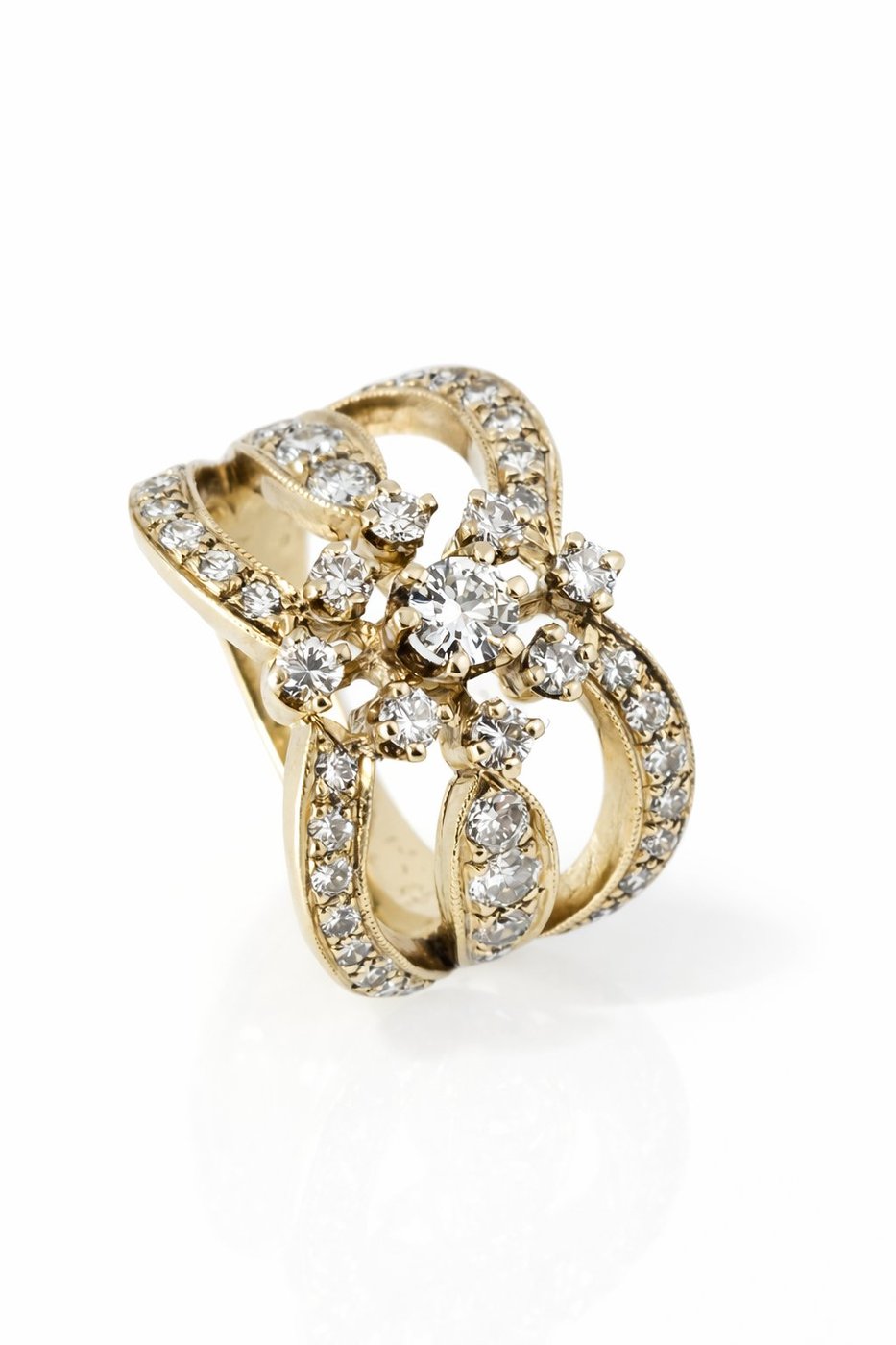 14K Yellow Gold 1.5ct Diamond Cluster Ring