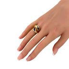 18K Yellow Gold 1.30ct Sapphire Ruby and Diamond Bypass Ring