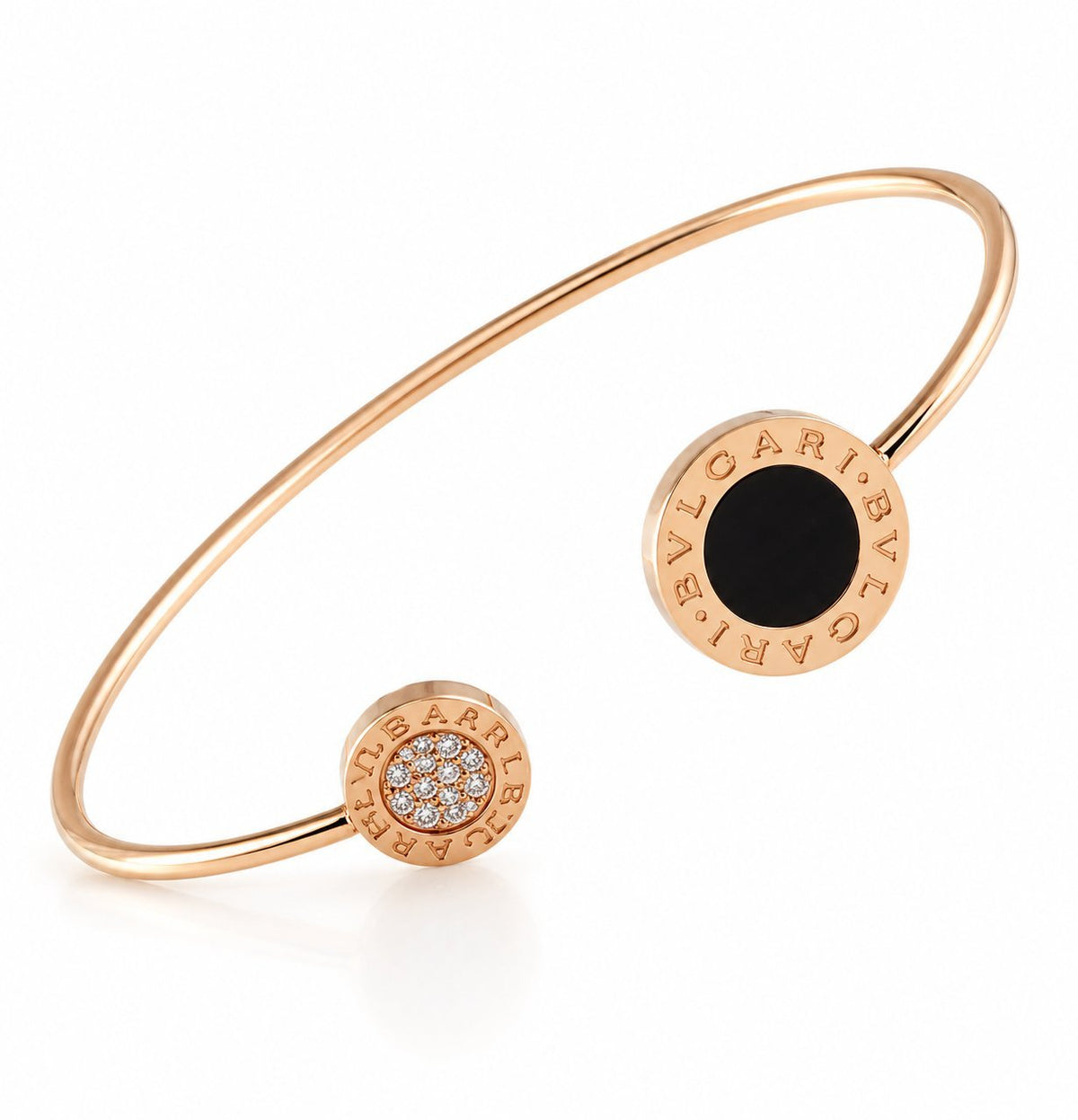 Bvlgari Bvlgari Onyx Diamonds 18K Rose Gold Open Cuff Bracelet