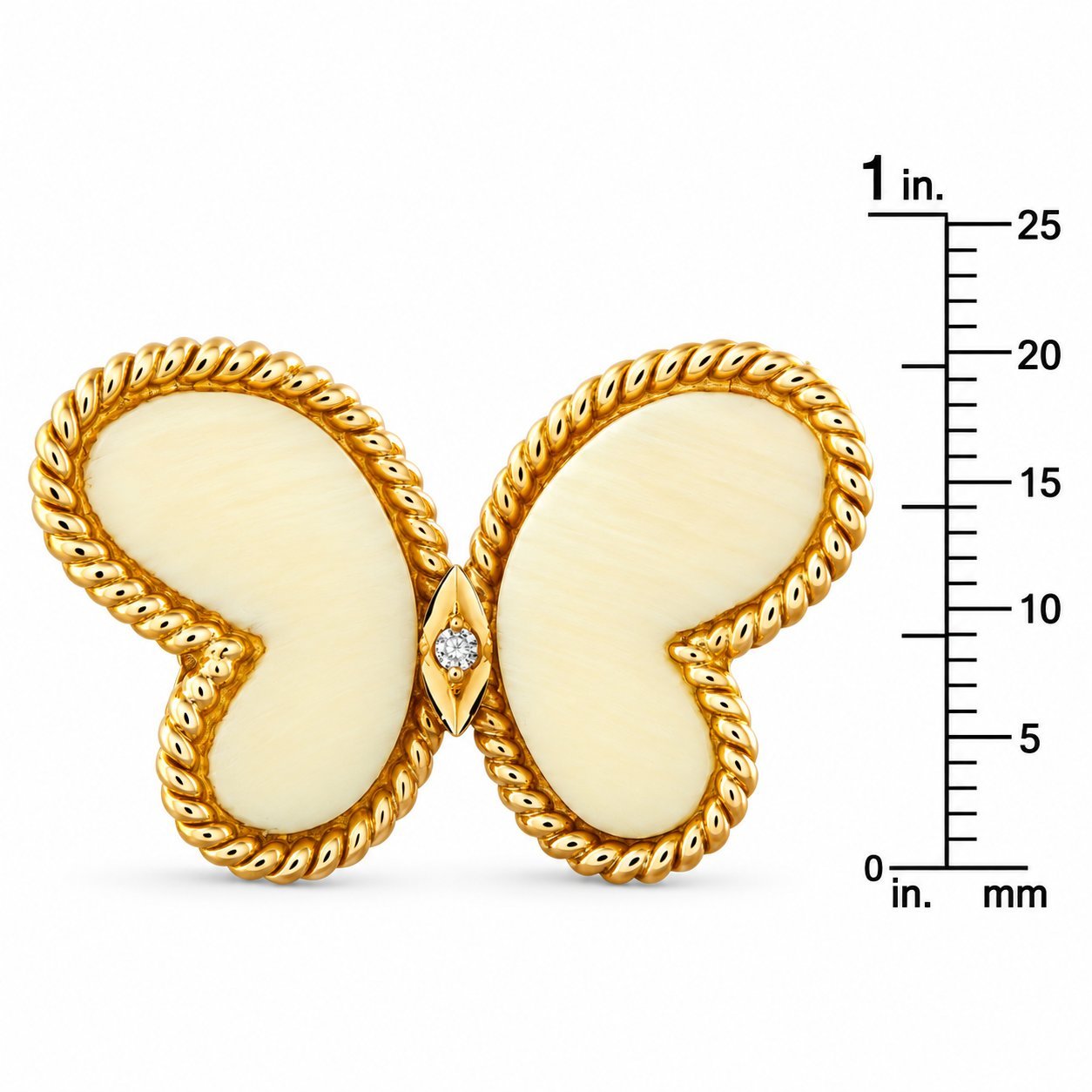 14K Yellow Gold Diamond and White Coral Butterfly Pendant