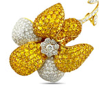 18K yellow gold diamond and citrine flower brooch