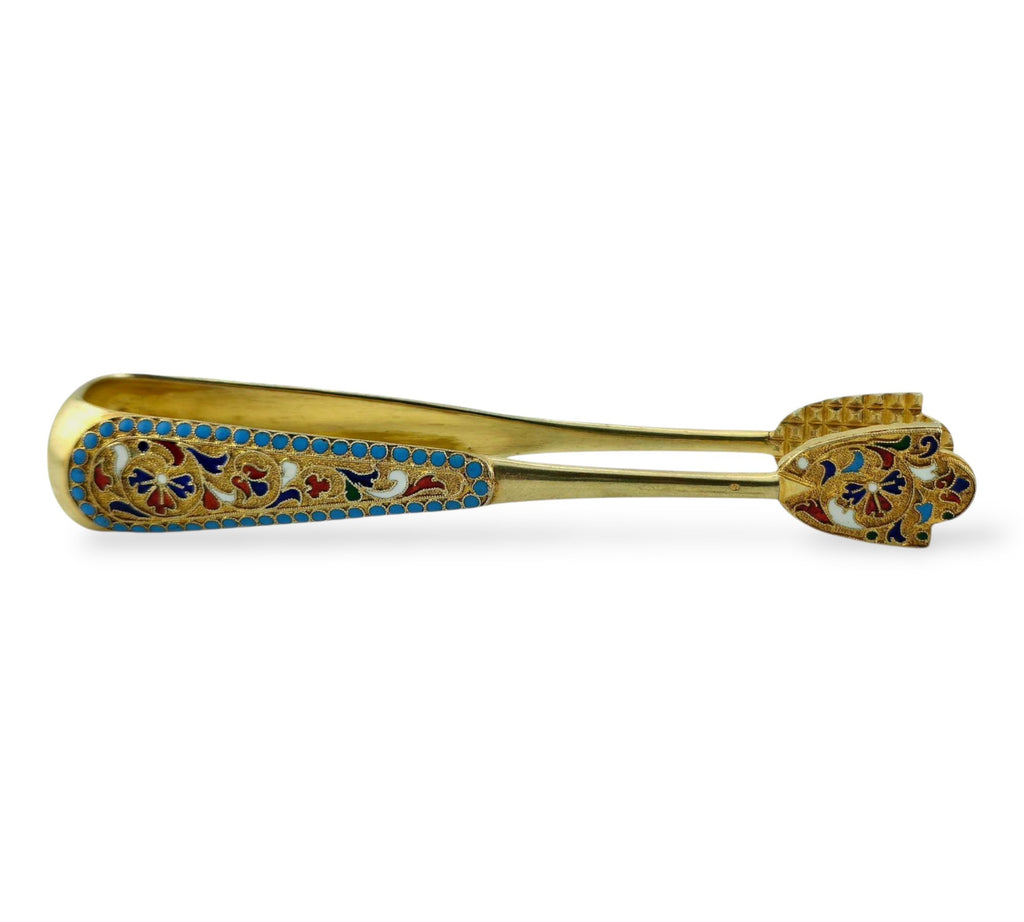 Imperial Russian 84 Silver and Enamel Sugar Tongs Circa 1900