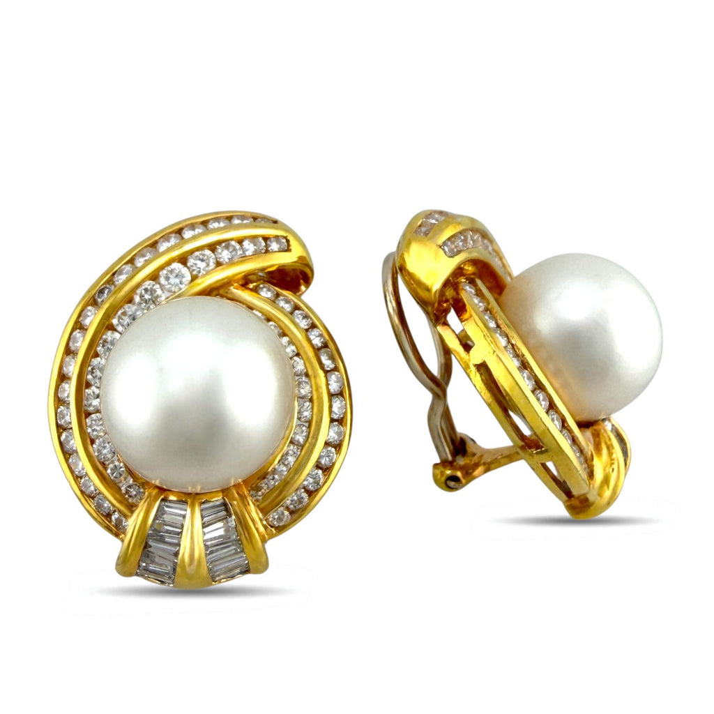 18K Yellow Gold 2.01ct Diamond and Pearl Earrings