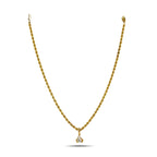 Gold rope necklace with centered round diamond pendant