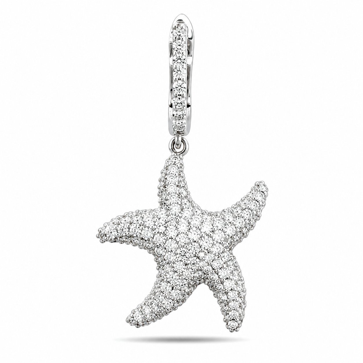 White gold diamond starfish drop earring with pavé detail