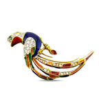 18K Yellow Gold 2.00ct Diamond and Enamel Parrot Brooch