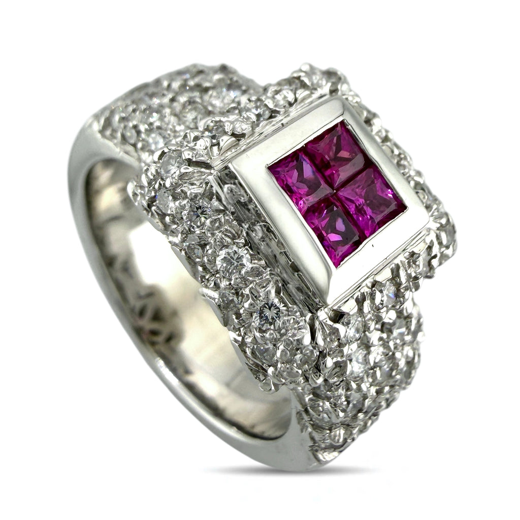 18K White Gold 0.32ct Ruby and 0.9ct Diamond Ring