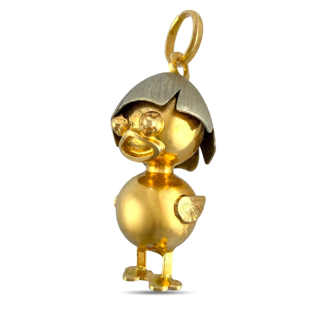 18K Yellow Gold Duck with Helmet Pendant