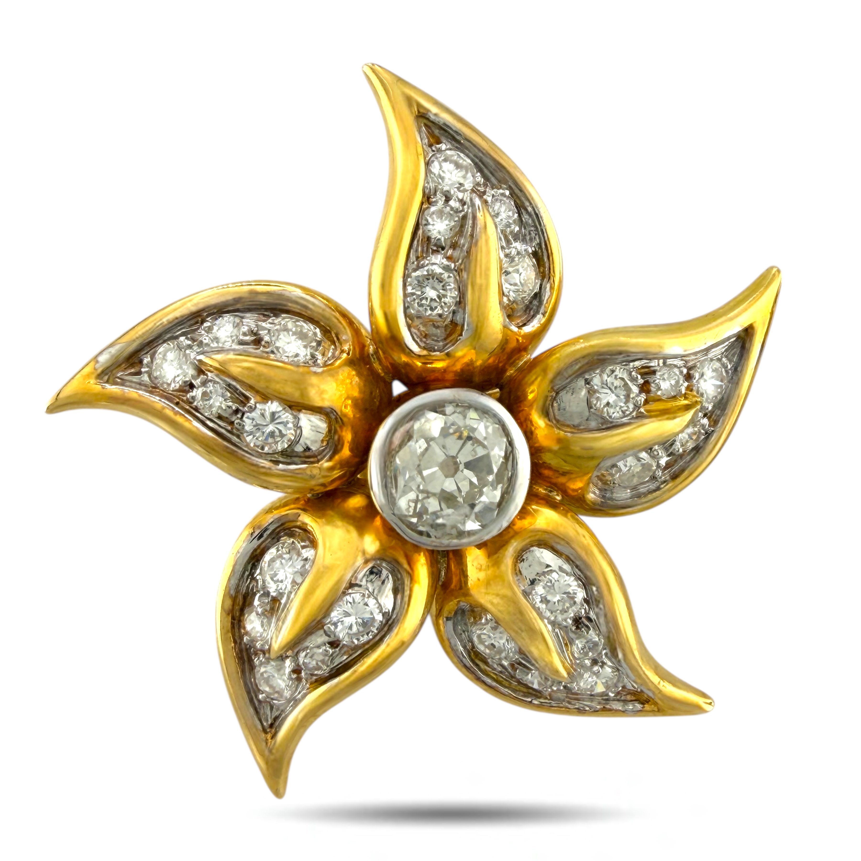 18K Yellow Gold 2.2ct Diamond Star Screw-On Earrings