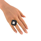 14K Yellow Gold 0.4ct Diamond and Onyx Statement Ring