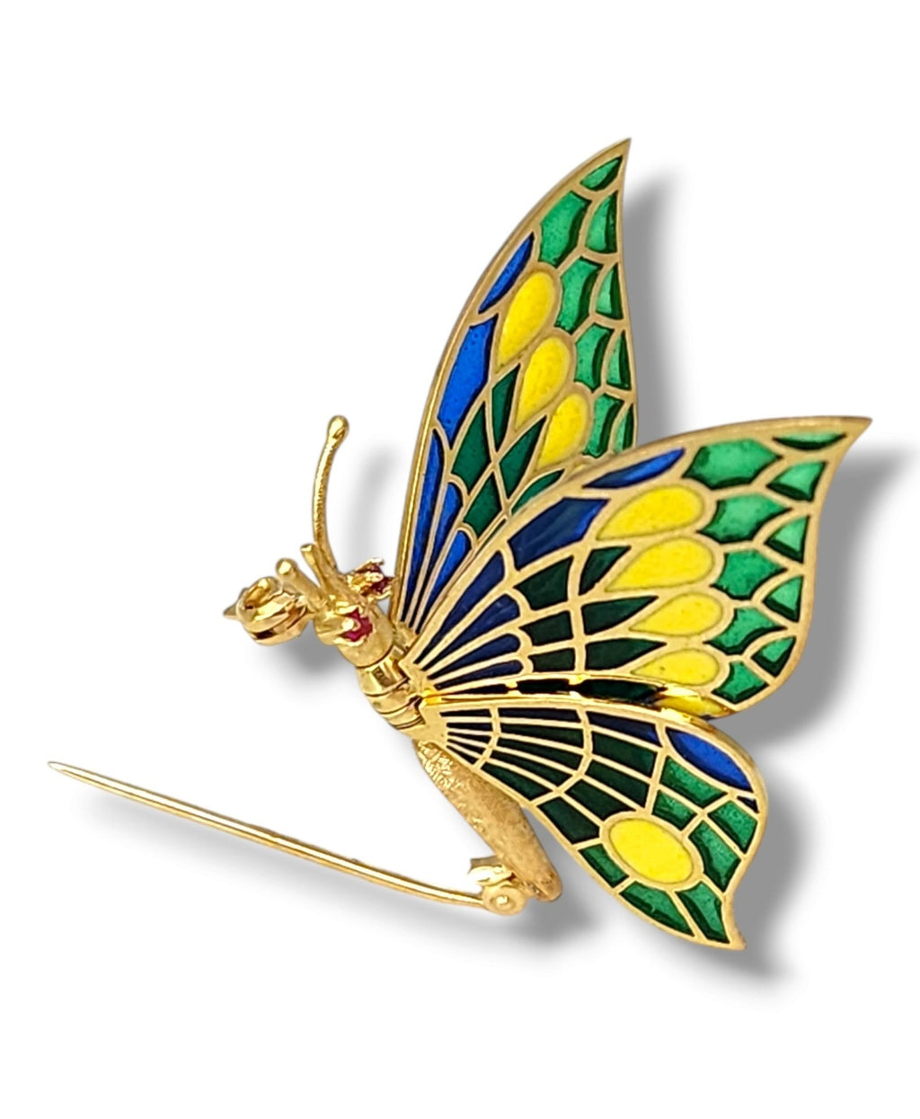 Plique-à-jour Enamel and Diamond Brooch Butterfly