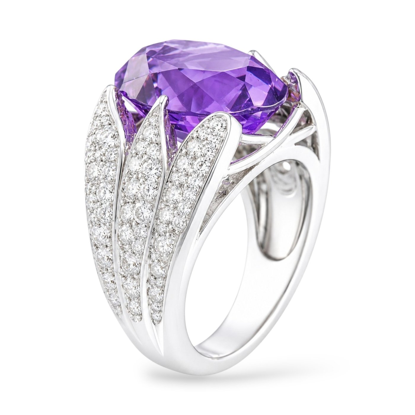 14K White Gold 1.10ct Diamond and Amethyst Ring
