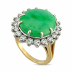 14K Yellow Gold 5.25ct Jade and 0.55ct Diamond Halo Ring