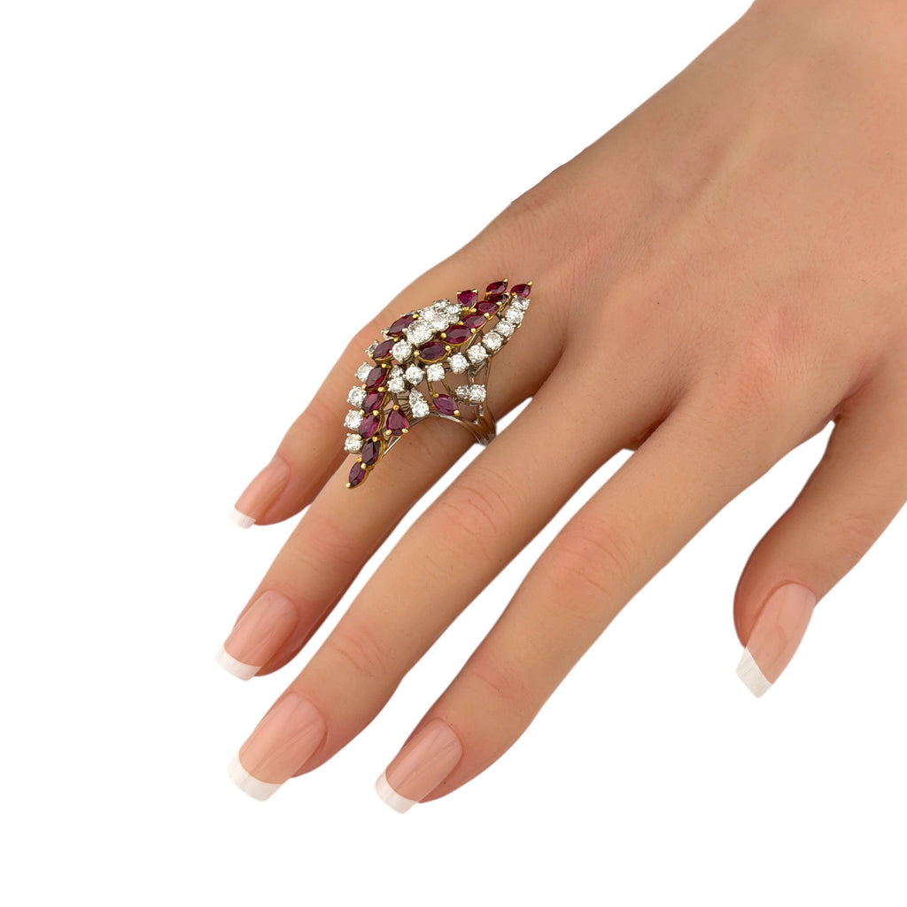 18K White Gold 2.86ct Diamond and Ruby Statement Ring