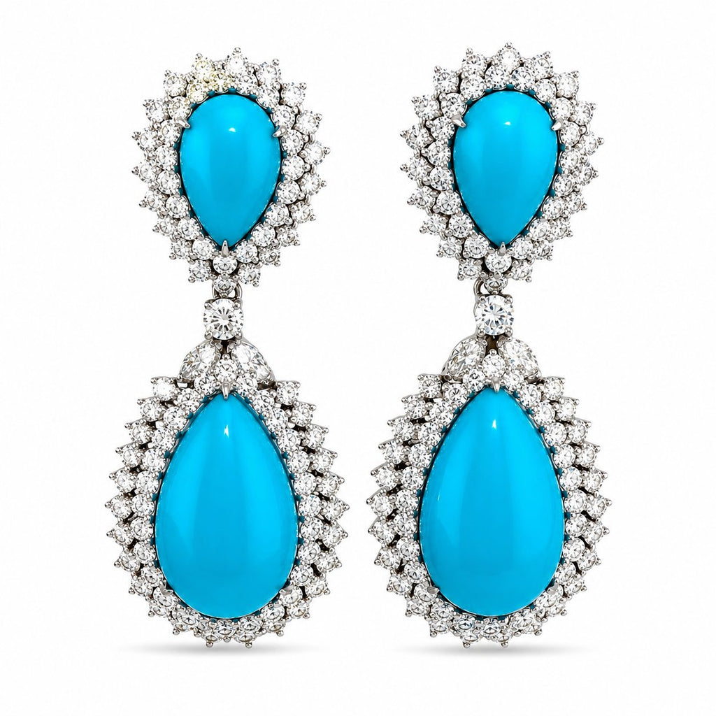 Earrings GIA Certified Turquoise and 12.02ct Diamond 950 Platinum Convertible Earrings Pendant Set