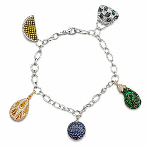 18K Three-Tone Gold Diamond, Sapphire, and Emerald Ornament Bracelet