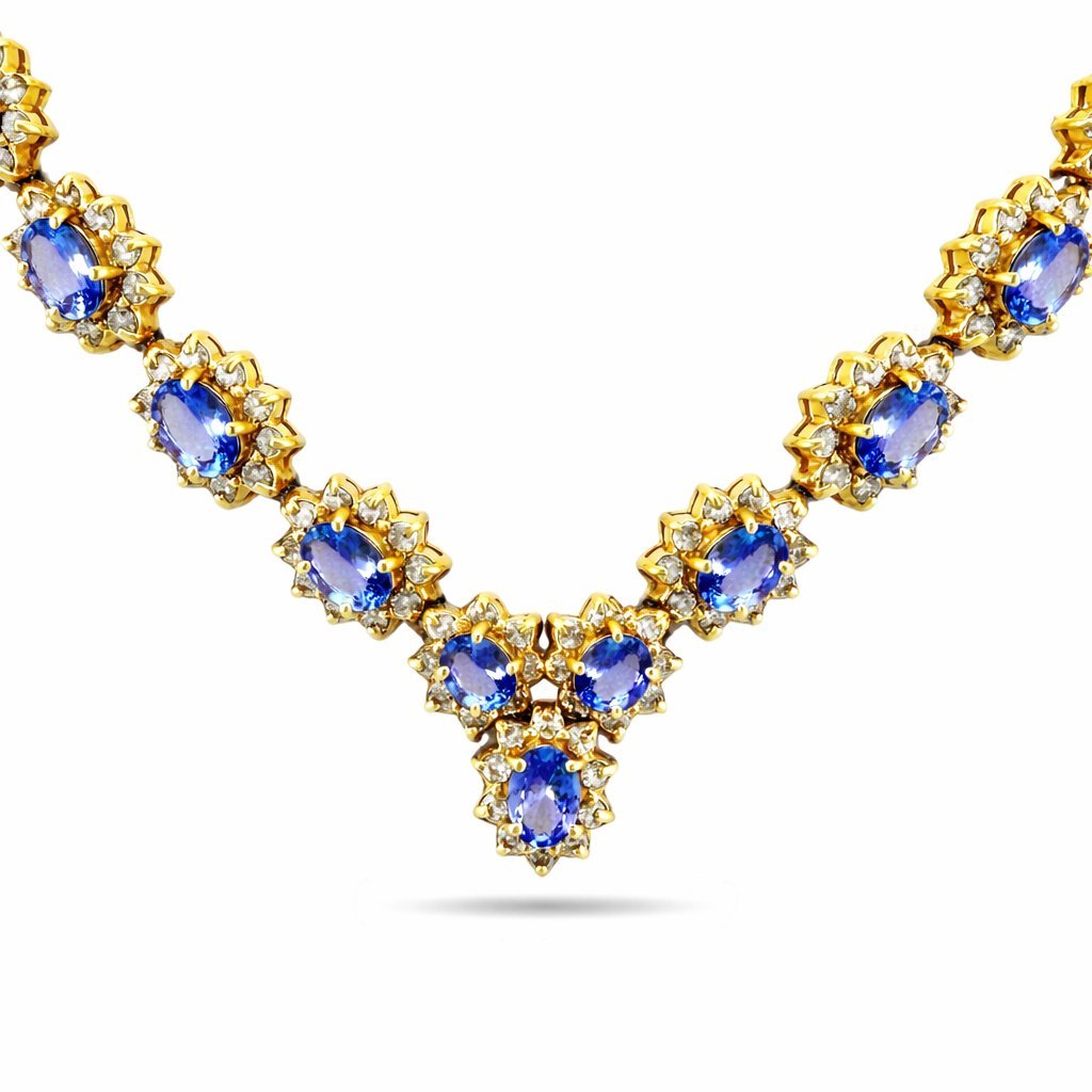 18K Yellow Gold 25ct Tanzanite and 10.5ct Diamond Necklace