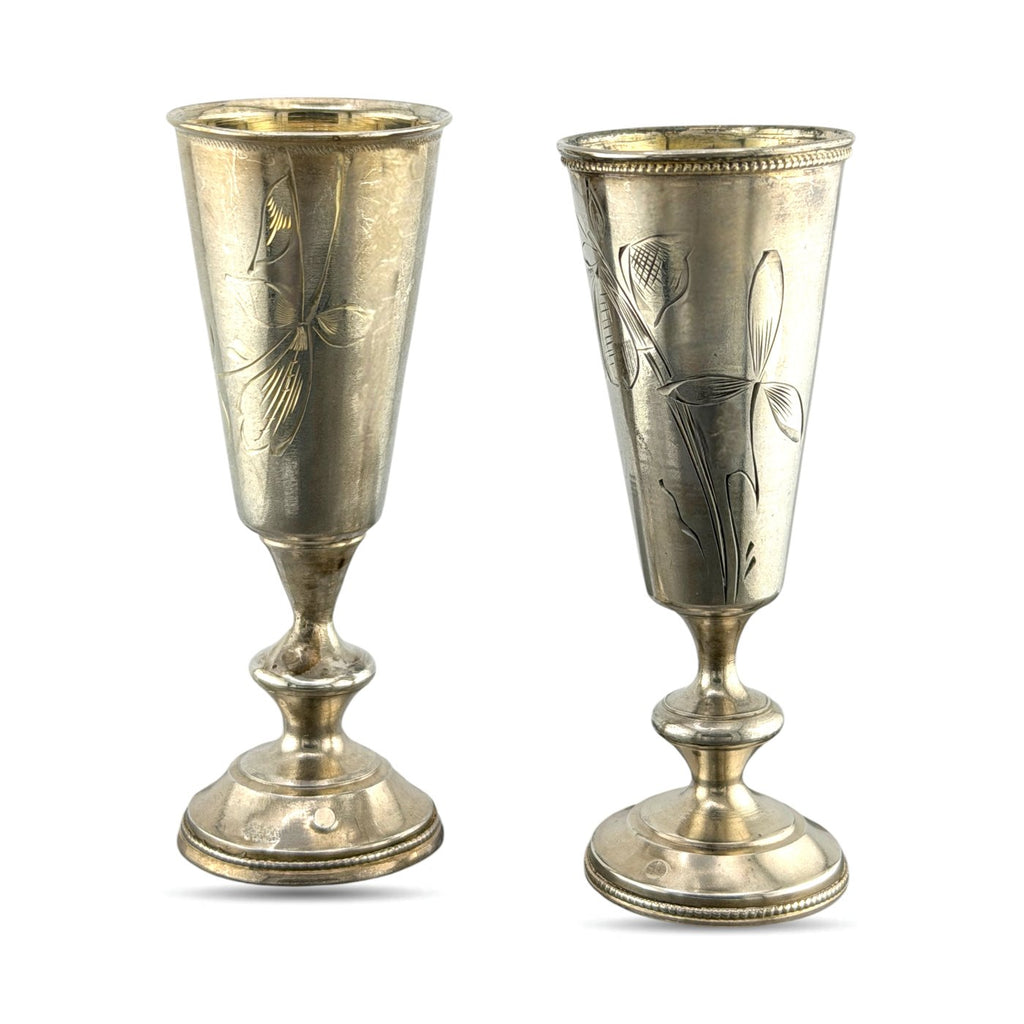 Imperial Russian 84 Zolotnik Silver Pair of Antique Cups