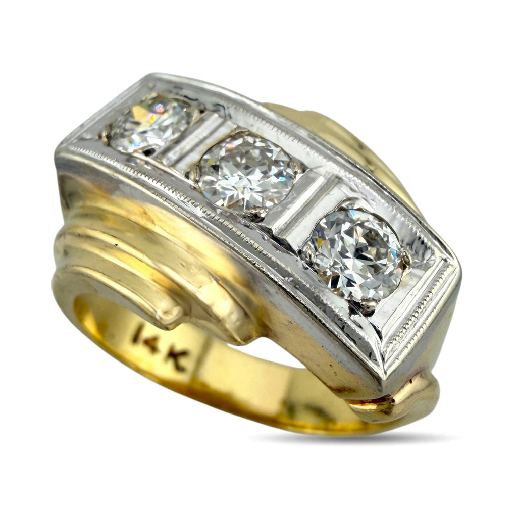 14K Yellow Gold Three Stone 0.75ct Diamond Ring
